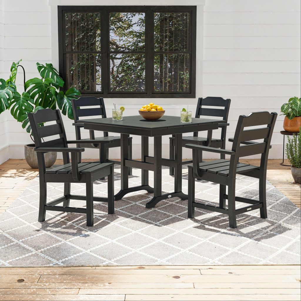 Allen + Roth by POLYWOOD Oakport 5-piece black dining set with four arm chairs and a square table