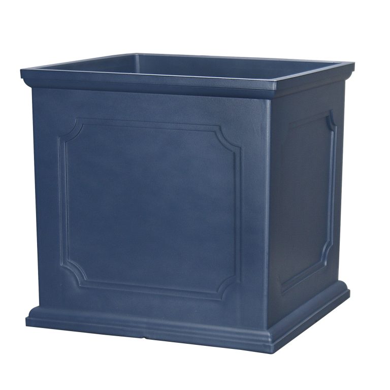 allen + roth 14-inch square self-watering planter in blue resin for indoor or outdoor use