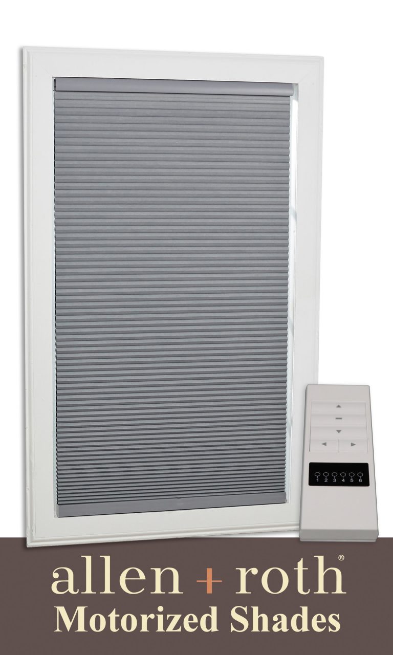 allen + roth gray motorized blackout cordless cellular shade, model 78635