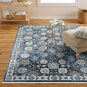 allen + roth Blue Garden loomed polypropylene floral area rug in blue, 8x10