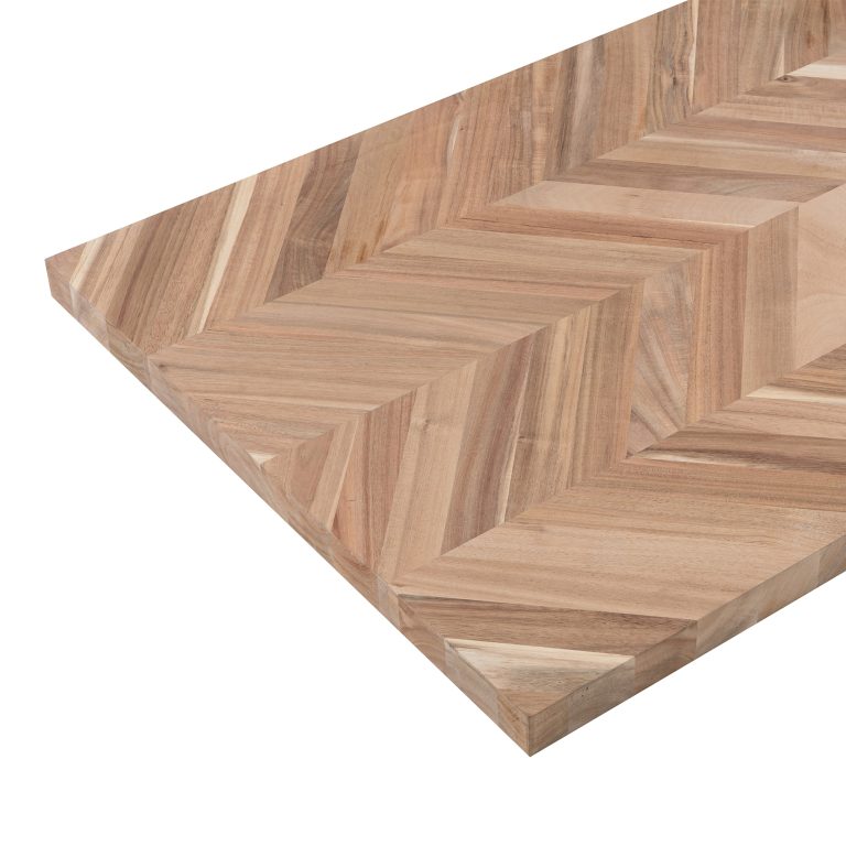 allen + roth acacia wood butcher block countertop with a chevron pattern, 8 feet long and 1.5 inches thick, sold unfinished