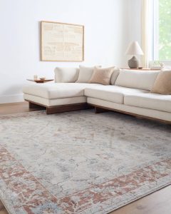 allen + roth with STAINMASTER Himalayan Dream rug in rust, a medallion pattern, 8x10