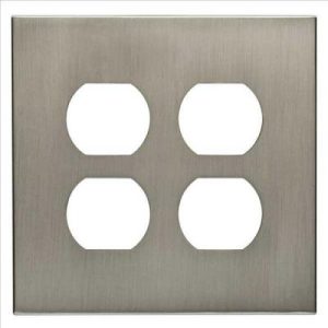 Decorative metal wall plates from the allen + roth Linden and Brainerd Ironton lines, recalled in 2016 because they can short an outlet
